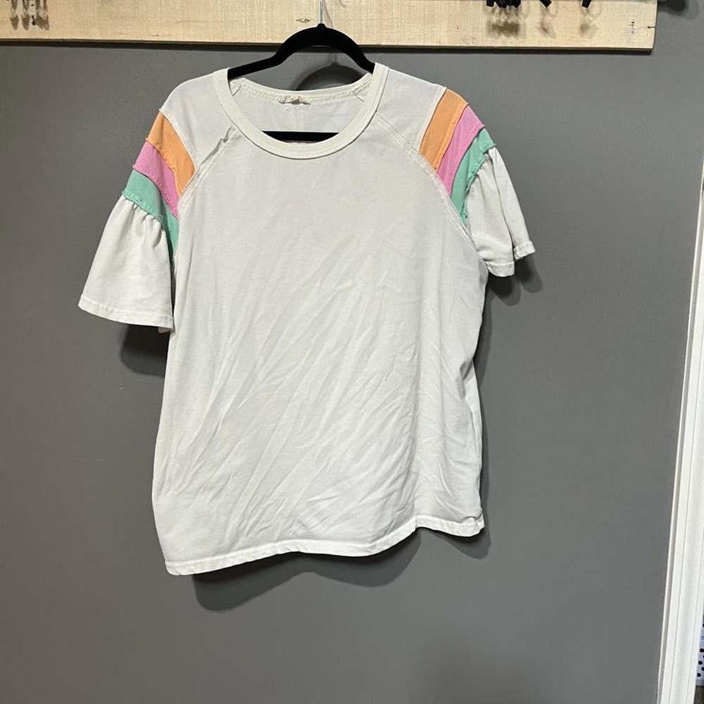 Easel by Ralph Lauren White tee with Rainbow Stripes